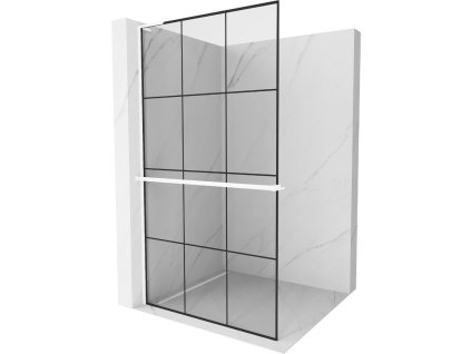 MEXEN/S - Kioto+ L Sprchová zástěna WALK-IN s poličkou a držákem ručníků 100 x 200 cm, černý vzor, bilá 800-100-123-20-77