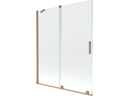 MEXEN/S - Velar Dvoukřídlá posuvná vanová zástěna 140 x 150 cm, transparent, kartáčovaná měď 896-140-000-01-65