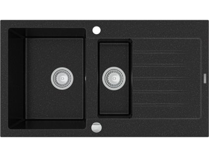 MEXEN - Matias žula dřez 1,5-mísa dřez s vypouštěním krátký odkapávač 900x505 mm, černá / stříbrná metalíza 6502901505-73