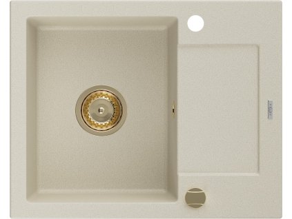MEXEN/S - Enzo granitový dřez 1 s odkapávačem 576x465 mm, béžová,+ zlatý sifon 6506571005-69-G