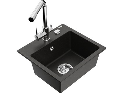 MEXEN/S - Milo granitový dřez včetně baterie Duero, černá/zlatá metalik 6505-75-671600-00
