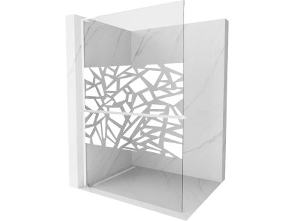 MEXEN/S - Kioto+ L Sprchová zástěna WALK-IN s poličkou a držákem ručníků 90 x 200 cm, bílý vzor, bílá 800-090-123-20-85