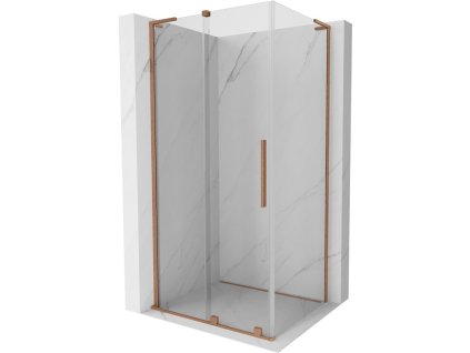 MEXEN/S - Velar L sprchový kout, posuvné dveře 100 x 75 cm, transparent, měď kartáčovaná 871-100-075-03-65