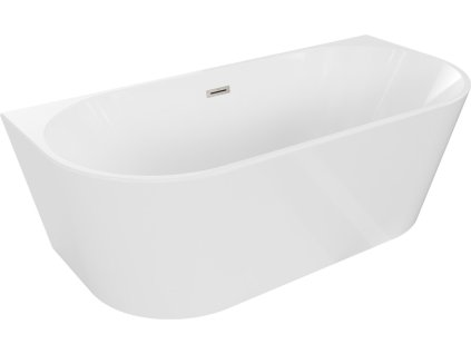 MEXEN/S - Oval vana volně stojící nástěnná 170 x 80 cm, bílá, sifon a přepad nikl kartáčovaná 52671708000-97