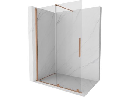 MEXEN/S - Velar posuvné sprchové dveře Walk-in 140, transparent, kartáčovaná měď 871-140-000-03-65