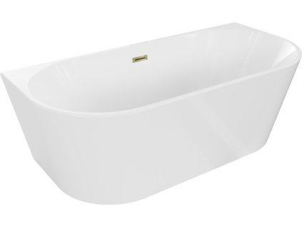 MEXEN/S - Oval vana volně stojící nástěnná 170 x 80 cm, bílá, sifon a přepad zlatá 52671708000-50