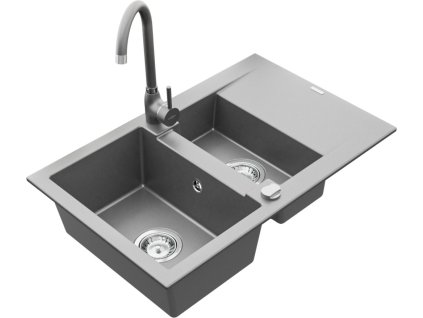 MEXEN/S - Gaspar granitový dřez 1.5 s odkapávačem včetně baterie Telma, šedá 6507-71-670200-71