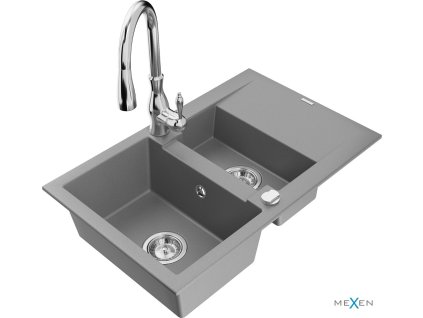 MEXEN/S - Gaspar granitový dřez 1.5 s odkapávačem včetně baterie Savita, šedá 6507-71-672601-00