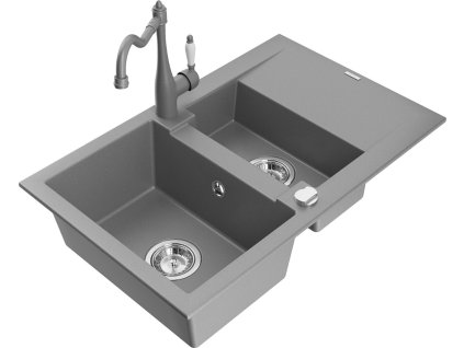 MEXEN/S - Gaspar granitový dřez 1.5 s odkapávačem včetně baterie Carla, šedá 6507-71-670700-71