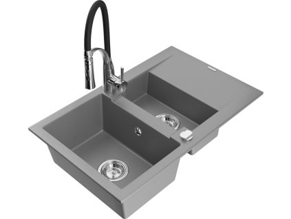 MEXEN/S - Gaspar granitový dřez 1.5 s odkapávačem včetně baterie Aster, šedá 6507-71-73450-07
