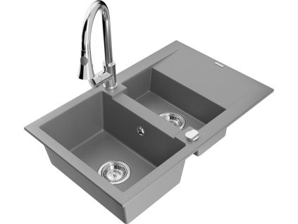 MEXEN/S - Gaspar granitový dřez 1.5 s odkapávačem včetně baterie Elia, šedá 6507-71-670101-00