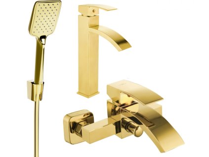 MEXEN/S - Libra R62 Set umyvadlové a vanové baterie s příslušenstvím, zlato 745113R62-50