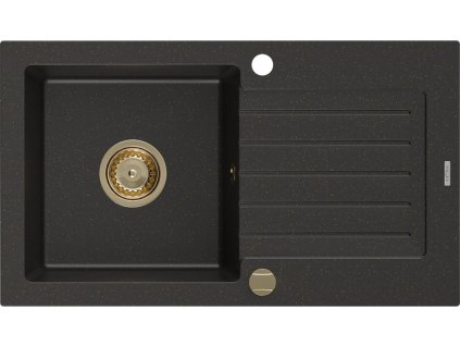 MEXEN/S - Pablo granitový dřez 1 s odkapávačem 752 x 436 mm, černá/zlatý metalik, + zlatý sifon 6510751010-75-G