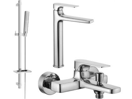 MEXEN/S - Lynx DQ72 Set umyvadlové a vanové baterie s příslušenstvím, chrom 745913DQ72-00