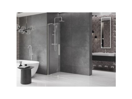 MEXEN/S - Velar L Sprchová zástěna posuvná Walk-in 90 x 200 cm, transparent 8 mm, nikl kartáčovaný 871-090-003-03-97