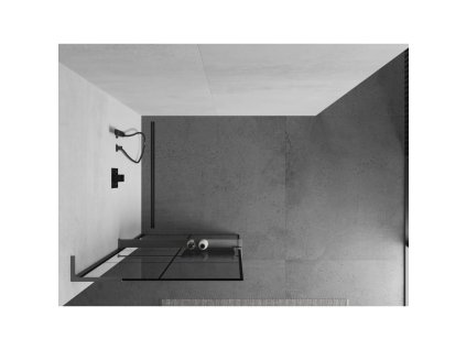 MEXEN/S - Kioto+ L Sprchová zástěna WALK-IN s poličkou a držákem ručníků 90 x 200 cm, černý vzor, grafit metal 800-090-123-95-77