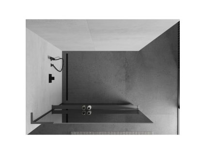 MEXEN/S - Kioto+ L Sprchová zástěna WALK-IN s poličkou a držákem ručníků 100 x 200 cm, zrcadlové, grafit metal 800-100-123-95-50