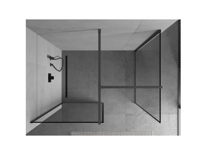 MEXEN/S - Kioto Sprchová zástěna WALK-IN 90 x 80 cm, černý vzor, grafit kartáčovaná 800-090-202-66-70-080
