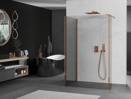 MEXEN/S - Kioto Sprchová zástěna WALK-IN 120 x 105 x 40 cm, transparent, růžové zlato 800-120-105-221-60-00-040