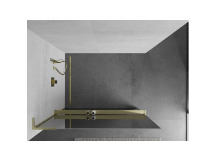 MEXEN/S - Kioto+ L Sprchová zástěna WALK-IN s poličkou a držákem ručníků 120 x 200 cm, zrcadlové, zlatá kartáčovaná 800-120-123-55-50