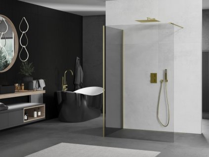 MEXEN/S - Kioto Sprchová zástěna WALK-IN 120 x 95 cm, transparent, zlatá kartáčovaná 800-120-212-55-00-095