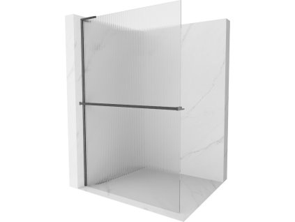 MEXEN/S - Kioto+ L Sprchová zástěna WALK-IN s poličkou a držákem ručníků 100 x 200 cm, proužky, grafit kartáčovaná 800-100-123-66-09