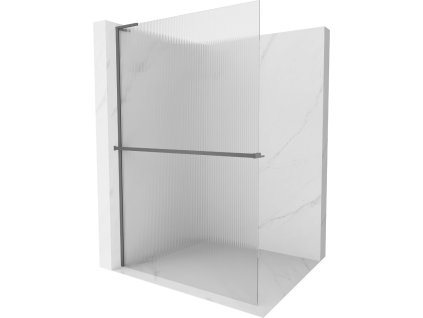 MEXEN/S - Kioto+ L Sprchová zástěna WALK-IN s poličkou a držákem ručníků 100 x 200 cm, proužky, grafit metal 800-100-123-95-09