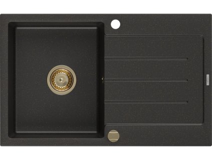 MEXEN/S - Bruno granitový dřez 1 s odkapávačem 795x495 mm, černá/zlatý metalik, + zlatý sifon 6513791010-75-G