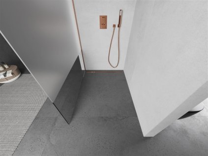MEXEN/S - Kioto Sprchová zástěna WALK-IN 120 x 200, transparent/dekor 8 mm, měď kartáčovaná 800-120-101-65-35