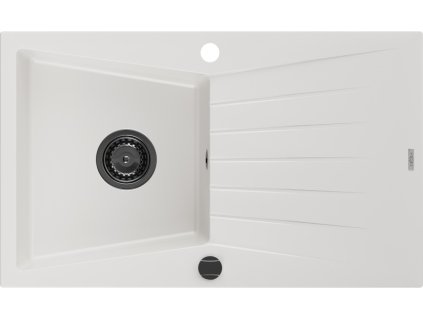 MEXEN/S - Cesar granitový dřez 1 s odkapávačem 775 x 470 mm, bílá, + černý sifon 6514771010-20-B