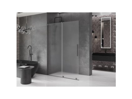MEXEN/S - Velar Sprchová zástěna posuvná Walk-in 140 x 200 cm, dekor 8 mm, grafit kartáčovaná 871-140-000-33-66