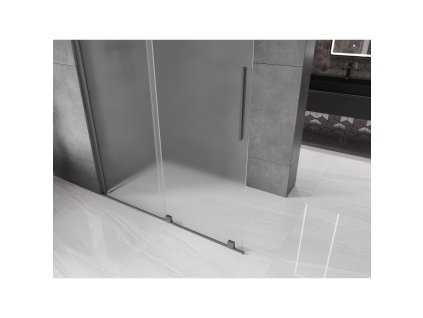 MEXEN/S - Velar Sprchová zástěna posuvná Walk-in 150 x 200 cm, dekor 8 mm, grafit kartáčovaná 871-150-000-33-66