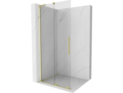 MEXEN/S - Velar L Sprchová zástěna posuvná Walk-in 90 x 200 cm, transparent 8 mm, zlato kartáčovaná 871-090-003-03-55