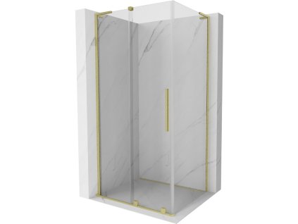 MEXEN/S - Velar L sprchový kout, posuvné dveře 90 x 75 cm, transparent, zlato kartáčovaná 871-090-075-03-55