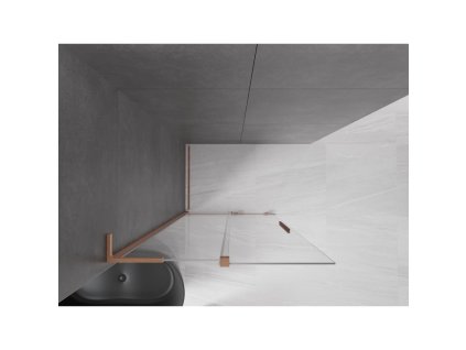 MEXEN/S - Velar L Sprchová zástěna posuvná Walk-in 90 x 200 cm, transparent 8 mm, měď kartáčovaná 871-090-003-03-65