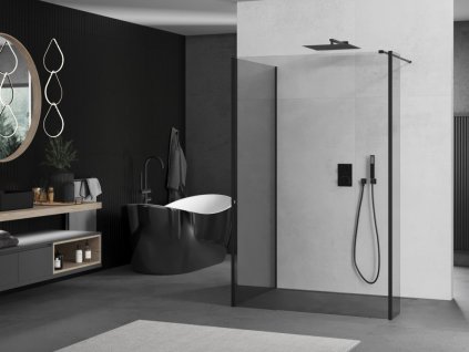 MEXEN/S - Kioto Sprchová zástěna WALK-IN 105 x 100 x 30 cm, transparent, černá 800-105-100-221-70-00-030