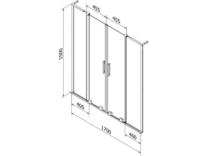 MEXEN/S - Velar L Duo dvoukřídlá posuvná vanová zástěna 170 x 150 cm, transparent, černá 896-170-003-02-70