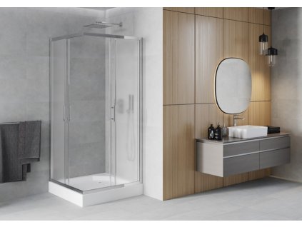 MEXEN/S - Rio čtvercový sprchový kout 90 x 90, mráz, chrom + vanička se sifonem Rio, bílá 860-090-090-01-30-4510