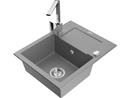 MEXEN/S - Enzo granitový dřez 1-miska s odkapávačem včetně baterie Rita, šedý 6506-71-670300-00