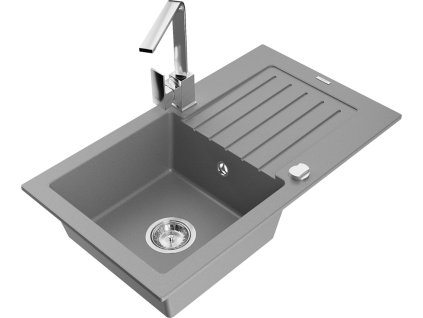 MEXEN/S - Pablo granitový dřez 1-miska s odkapávačem včetně baterie Rita, šedý 6510-71-670300-00