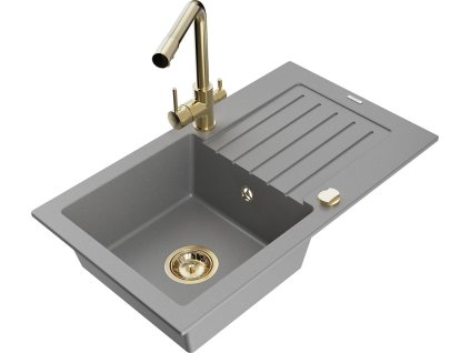MEXEN/S - Pablo granitový dřez s odkapávačem včetně baterie Duero, šedá 6510-71-671600-50