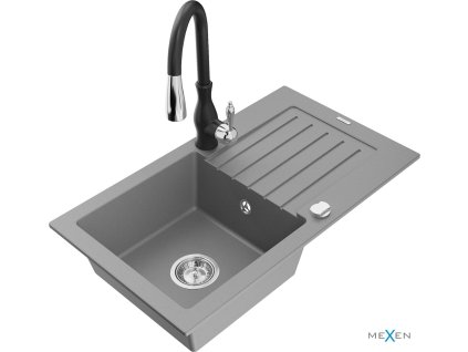 MEXEN/S - Pablo granitový dřez 1 s odkapávačem včetně baterie Savita, šedá 6510-71-672601-70