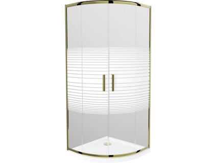 MEXEN/S - Rio sprchový kout čtvrtkruh 80x80, pruhy, zlatá + bílá vanička se sifonem 863-080-080-50-20-4110G