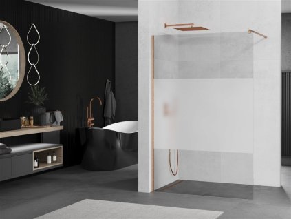 MEXEN/S - Kioto Sprchová zástěna WALK-IN 80 x 200, transparent/dekor 8 mm, měď kartáčovaná 800-080-101-65-35