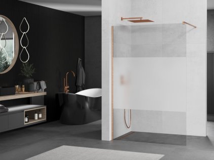 MEXEN/S - Kioto Sprchová zástěna WALK-IN 110 x 200, transparent/dekor 8 mm, měď kartáčovaná 800-110-101-65-35