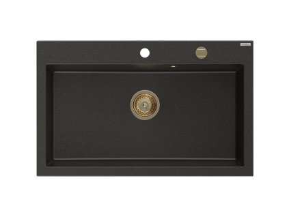MEXEN/S - Elix granitový dřez 1-miska 800 x 500 mm, černá/zlatá metalik, sifon zlatá 6527801005-75-G