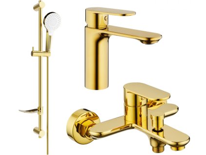 MEXEN/S - Milo DF05 Set umyvadlové a vanové baterie s příslušenstvím, zlato 71303DF05-50