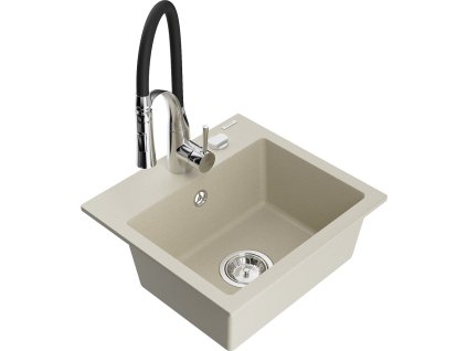 MEXEN/S - Milo granitový dřez 1-miska včetně baterie Aster, béžová 6505-69-73450-07
