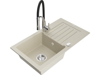 MEXEN/S - Pablo granitový dřez 1 s odkapávačem včetně baterie Aster, béžová 6510-69-73450-07