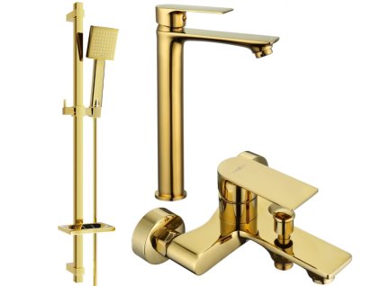 MEXEN/S - Royo DQ45 Set umyvadlové a vanové baterie s příslušenstvím, zlatá 72213DQ45-50